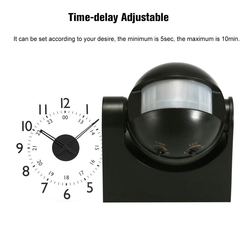 AC 110V-240V PIR Infrared Motion Sensor Switch 180 Degree Motion Detection Delay Time Adjustable Waterproof for Outdoor Indoor