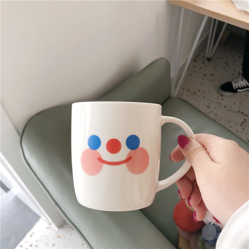 Cloud Smile Face Ceramic Mug Cartoon White Coffee Tea Milk Cups with Handle 320ML Novelty Birthday Mugs