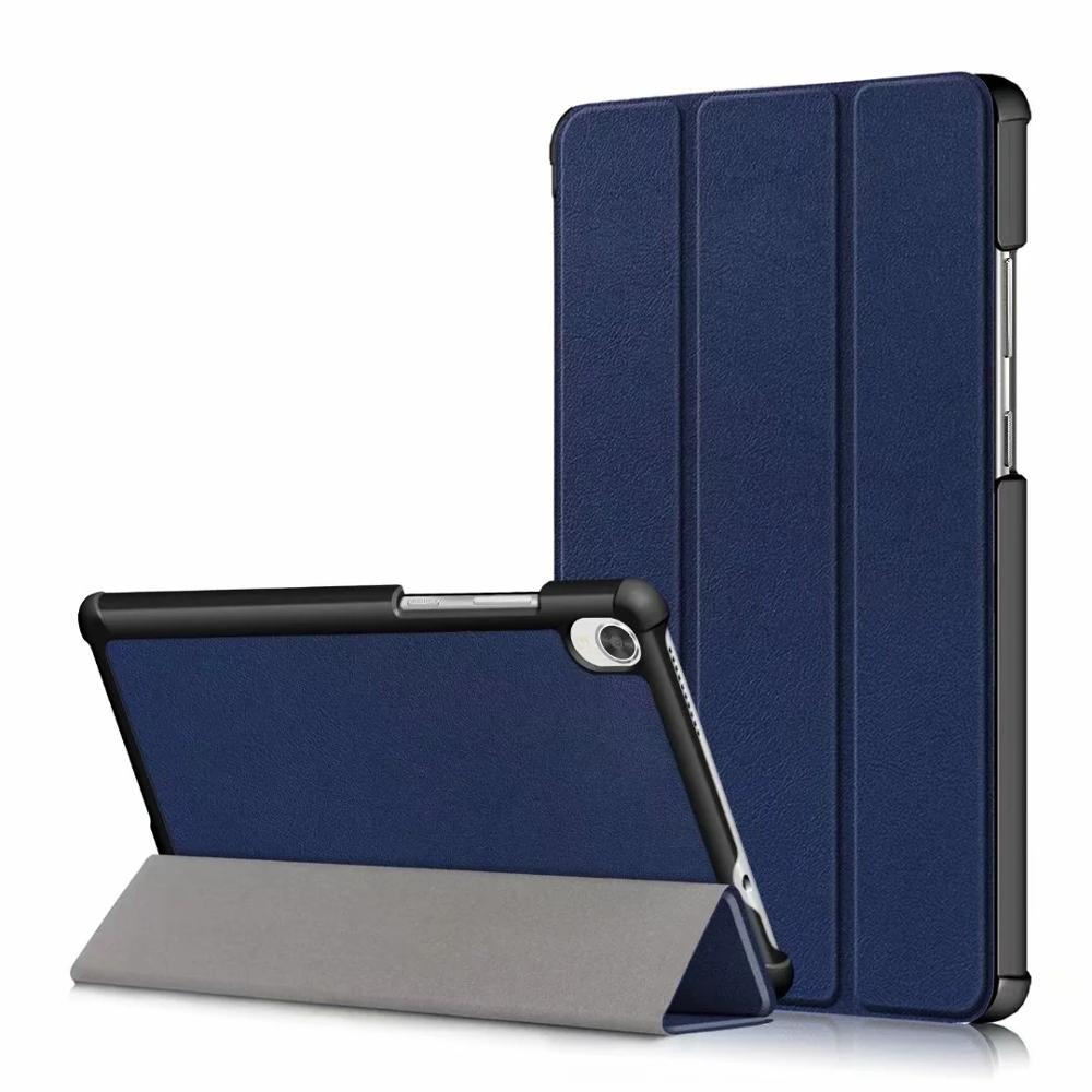 Per Lenovo Tab M8 cassa DELL'UNITÀ di ELABORAZIONE di Cuoio Piegante Del Basamento Della Copertura Per Lenovo Tab M8 TB-8505F TB-8505X TB-8505I Tablet da 8.0 pollici caso + Film + Penna: Blu