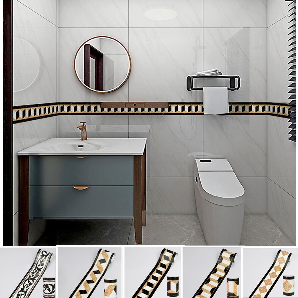 1 rolle PVC Wasserdichte Fliesen Aufkleber Linie Band Bad Küche Self-adhesive Taille Ecke Tapete