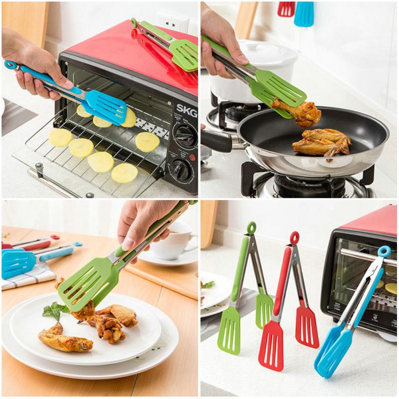 Silicone Voedsel Tong Rvs Keuken Tang Siliconen Antislip Koken Clip Clamp Bbq Salade Gereedschap Keuken Accessoires