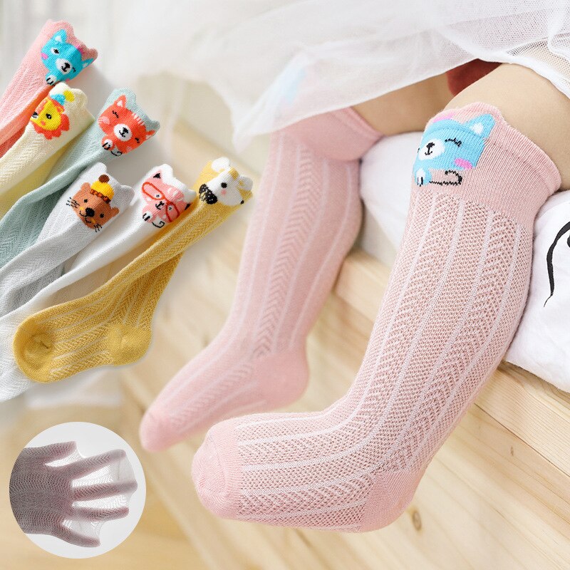 Chaussettes d'été en maille, 3 paires/lot, pour bébés filles, chaussettes en maille, animaux, moustiquaire, Long Tube, pour enfants 0-3 ans