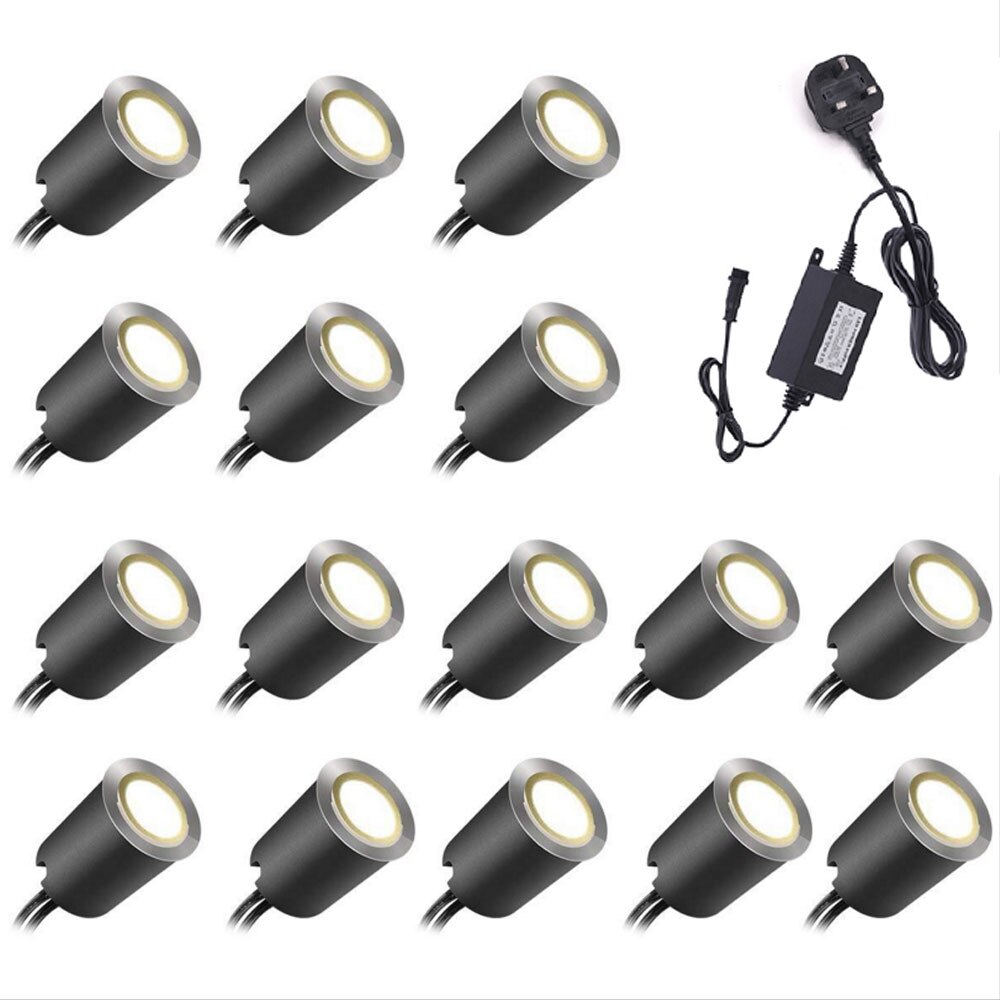 1/16pcs LED Underground light Deck Light 12V IP67 Waterproof Led Deck Lighting Kit 3000K 6000K Landscape Stairs Garden Spotlight: 16pcs 3000K UK
