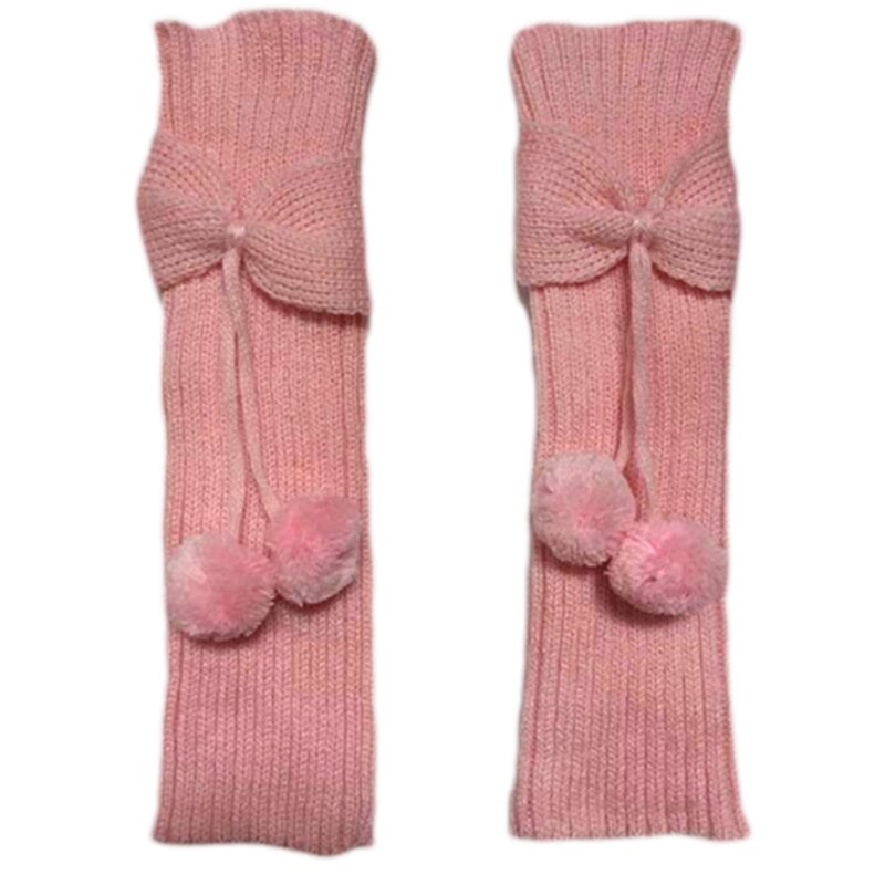 Effen Kleur Herfst Winter Knie Hoge Kinderen Strik Beenwarmers Met Bal Sokken 85DE