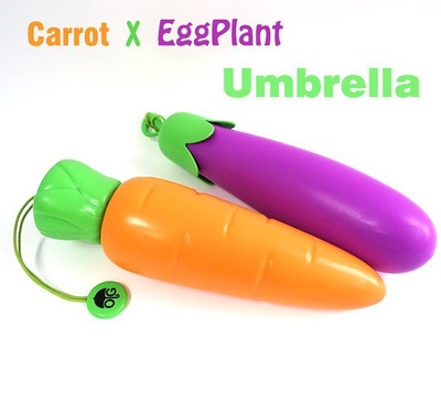 Paraguas plegable de berenjena para niños, paraguas de protección a prueba de viento, 3 paraguas plegable, novedad: carrot