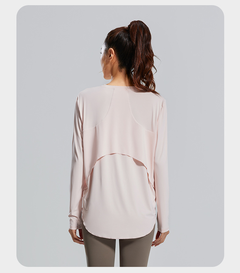 WOYYHO Yoga-T-Hemden für Damen, langärmelig, lockere Passform, Lauf-Sweatshirt, schnell trocknend, Sport, Fitness, trainieren, Spitzen, atmungsaktive Bluse: L / Kakifarbig