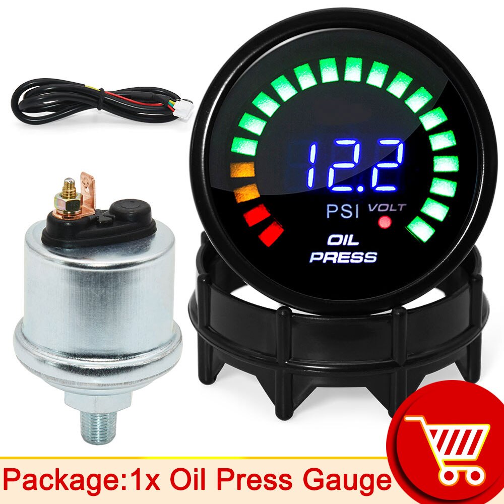 2inch 52MM Digital 20 LED tachometer Boost bar psi Vacuum Water temp Oil temp press Voltmeter Air/fuel ratio EGT temp RPM Gauge: oil pressure gauge