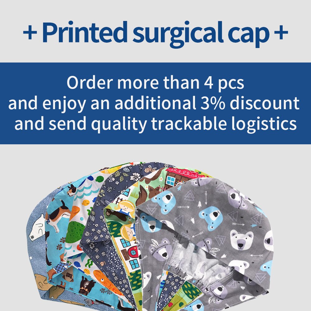 pure cotton breathable unisex cartoon print nurse cap adjustable scrub cap beauty salon nursing work cap