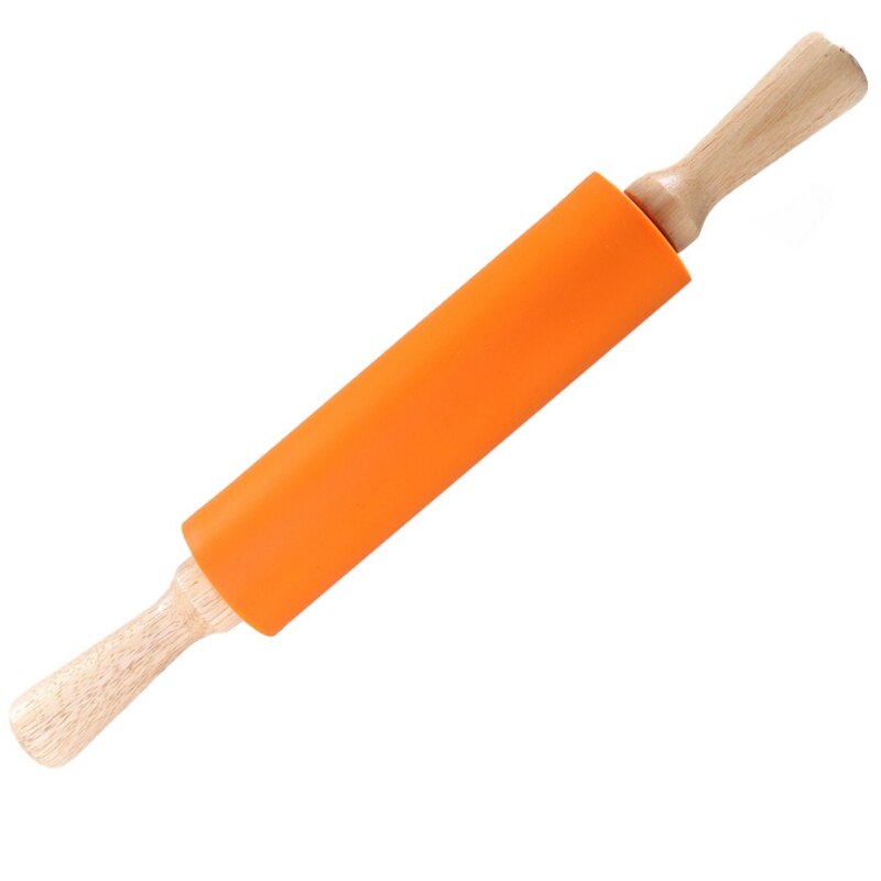 3 Sizes Non-Stick Wooden Handle Silicone Rolling Pin Pastry Dough Flour Roller Kitchen Baking Cooking Tool Household Rolling Pin: Orange / 39X 5cm