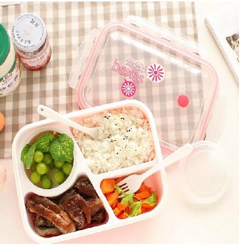 Plastic Lunch Boxes Food Container Colorful Microwaveable Lunch Bento Box Dinner Kids Picnic Home Supply Box