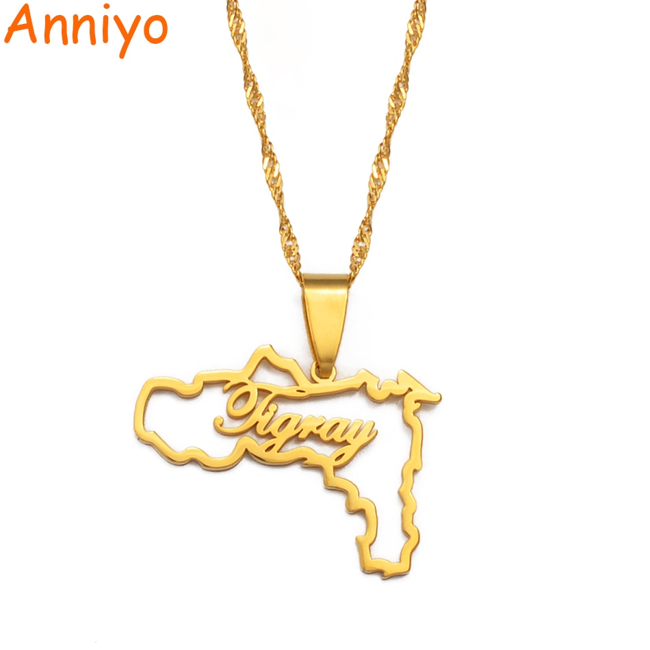 Anniyo Ethiopia Tigray Region Pendant Necklaces Gold Color African Jewelry for Women Girls #207421