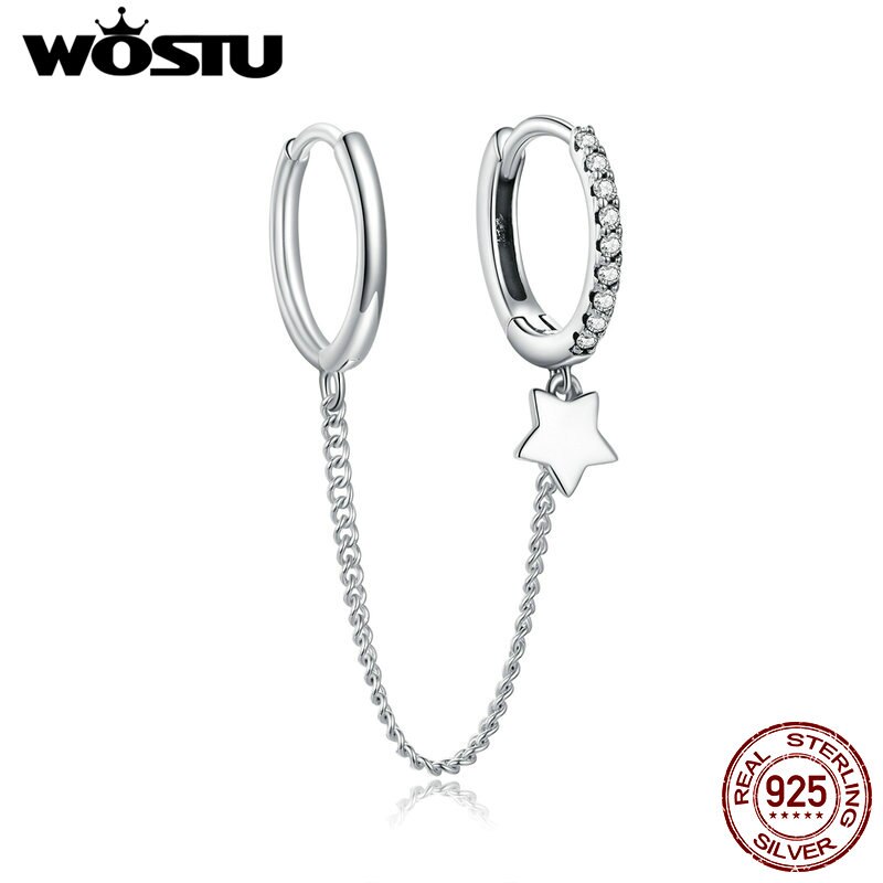 WOSTU 925 Sterling Silber Stern Whisperer Form Tropfen Ohrringe für Frauen Klar Cubic Zirkon Hochzeit Schmuck CQE914