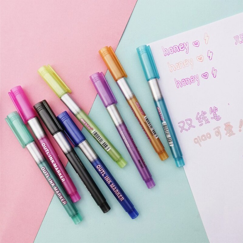 8 Colors Double Lines Fluorescent Art Marker Outli... – Vicedeal