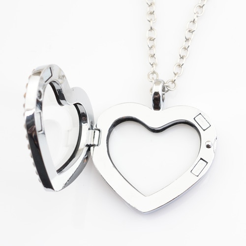 30mm heart floating locket with rhinestones, FN0035(chains included for free)