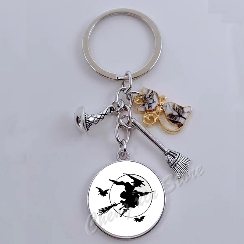 Llavero con estampado de bruja gótica, cabujón de cristal, cartera para de halloween, el mejor: TRANSPARENT