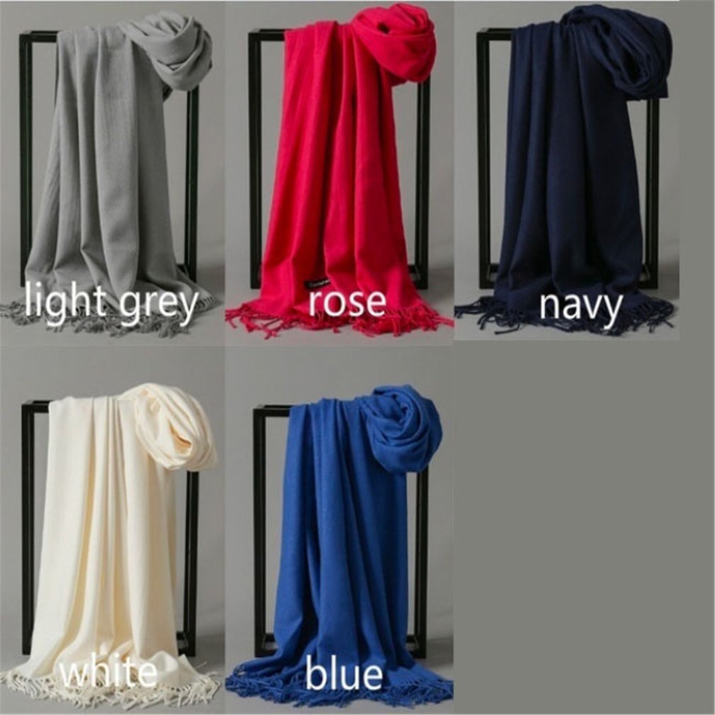 Zachte Kasjmier Sjaals Vrouwen Herfst Effen Kleur Wraps Dunne Lange Sjaal Met Kwastje Casual Lady Winter Vrouwelijke Sjaal