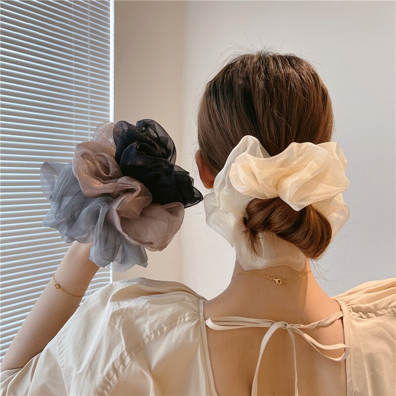 Oversized Hair Scrunchies For Women Solid Organza Scrunchie Hair Rubber Bands Elastic Hair Ties Accessories Ponytail Holder