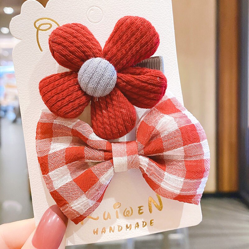 Bebê clipes de cabelo pinos para crianças kawaii pequenas flores da criança do bebê meninas xadrez acessórios para o cabelo conjunto criança barrettes bb clipe arco: 6