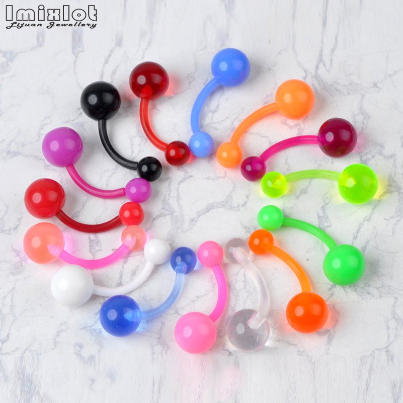 20 unids/lote de anillos coloridos de silicona para ombligo, Piercing para ombligo, bolas de 5/8mm, barra curva, Piercing para ombligo, joyería para el cuerpo