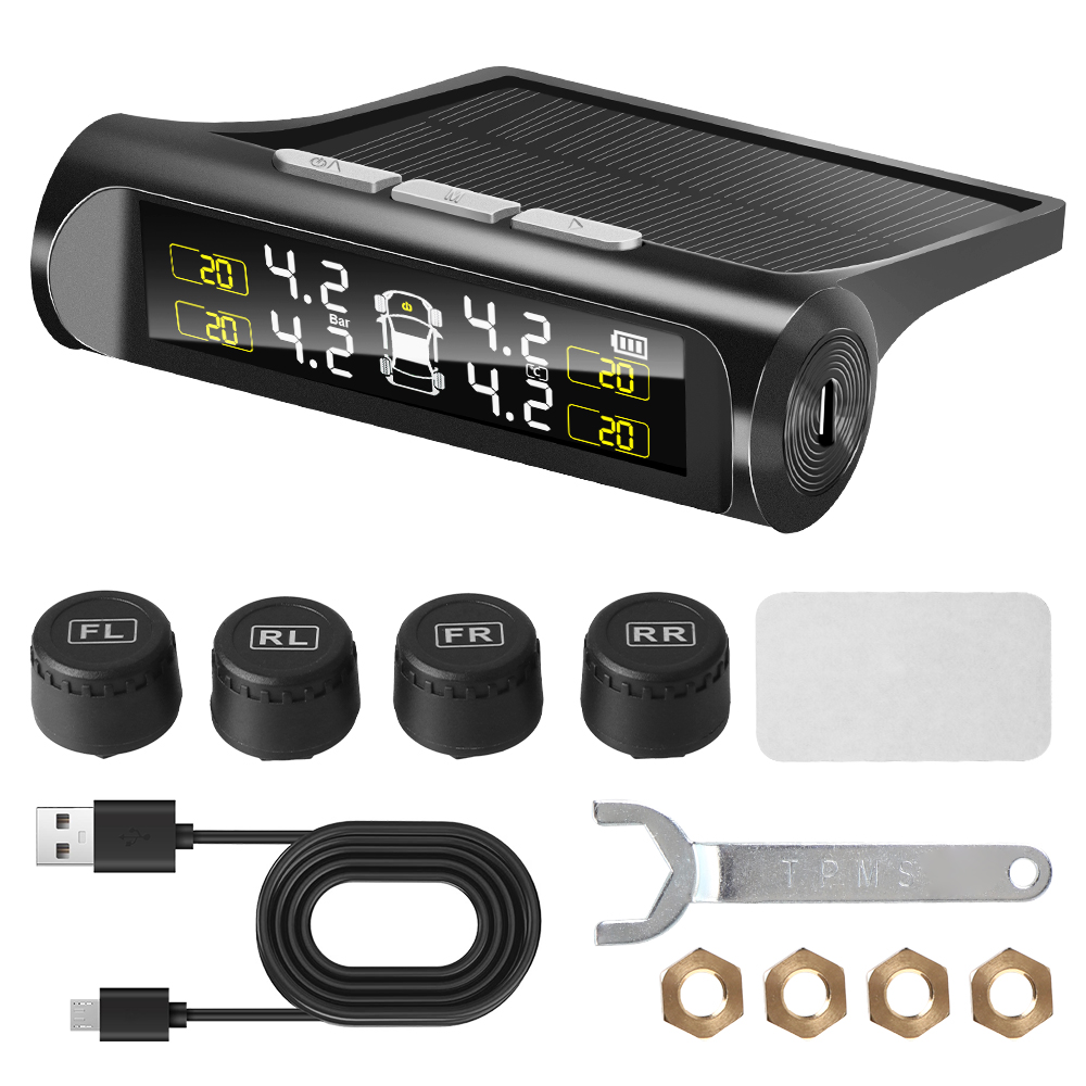 Tire Pressure Monitoring System Car Tyre Pressure Monitor Tyre Pressure Alarm With 4 External Sensors: Dark Grey