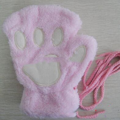 Mitaines en peluche pour femmes, mignonnes, patte de chat, peluche douce et chaude, courtes, sans doigts, ours pelucheux, gants de chat, Costume demi-doigt, noir, Beige: G