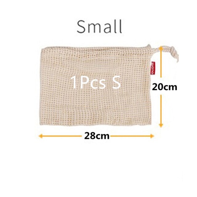 Katoenen groentezakken van netstof, herbruikbare katoenen groentezak voor het opbergen van fruit en groenten, keukenfruit met trekkoord: 1 stuk