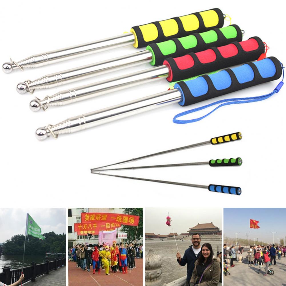 Asta de bandera telescópica de 140/200cm con cordón, palo de puntero de enseñanza, asta de bandera de acero inoxidable, guía turística, asta de bandera