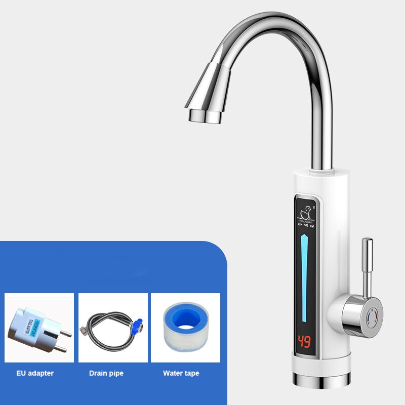 Stainless Steel Electric Water Heater Temperature Display Kitchen Tankless Instant Water Faucet 3300W: White 220V