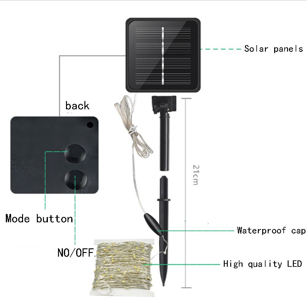 Solcellelampe kobber lampe lampesnor 100/200 led fødselsdag julepynt udendørs gårdhave farve lampe festivalhave