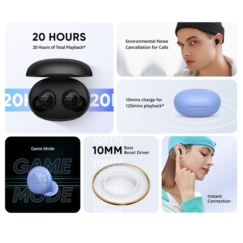 Realme Knoppen Q2 Tws Draadloze Hoofdtelefoon Bluetooth 5.0 Koptelefoon Touch Control 20 Uur Van Totaal Afspelen 88Ms Super Lage latency