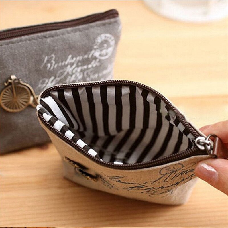 Classic Pen Pencil Bag Case Canvas Lovely Lady Girl Vintage Coin Bag Purse Wallet Card Case Zipper Words Handbag Girl