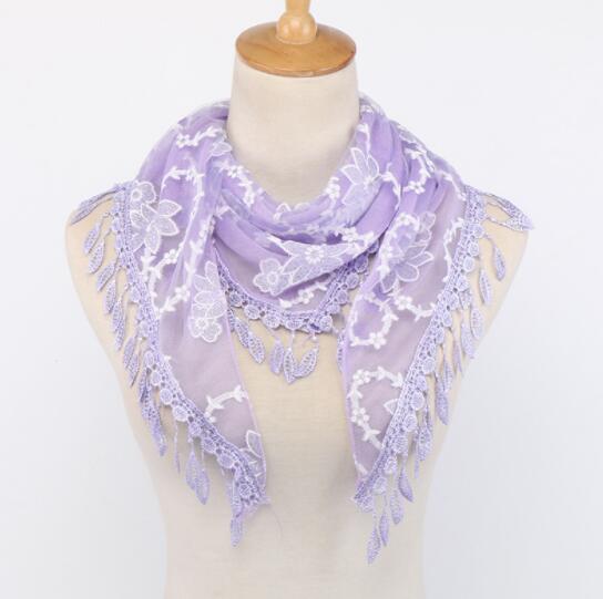 Neue Doppel Schichten Sommer Dame Spitze Schal Quaste Frauen Dreieck Bandage Weiß Blumen- schals Schal: LILA