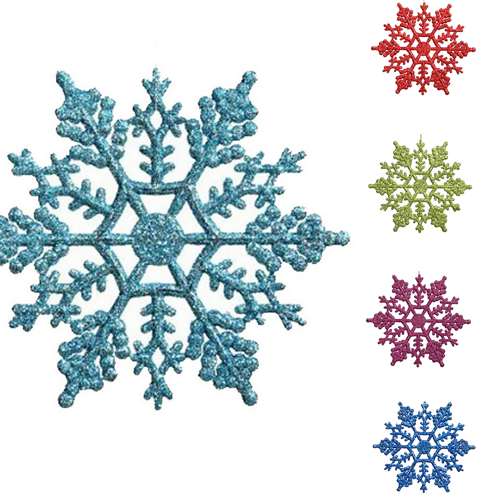 12 Stuks Plastic Kerst Xmas Sneeuwvlok Ornamenten Tiny Sparkling Sequin Glitter Sneeuw Op String Wedding Decor