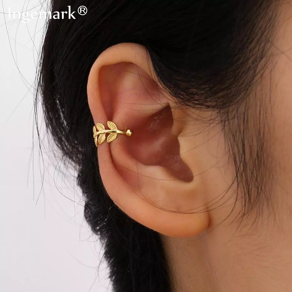 Bohemian Copper Ear Cuff Earring for Women Vintage Gold Color C Shape No Pierced Leaves Small Earring Party Jewelry Earcuff