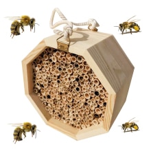 Mason Bee House Refillable Nesting Box Handmade Natural Bamboo Bee Hive Attracts Peaceful Bee Pollinators