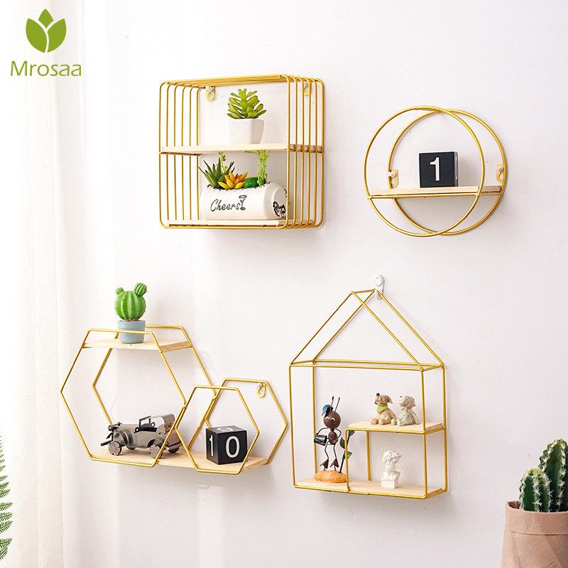 Best Wooden Gold Storage Racks Hanging Decor Storage Box Flower Pot House Storage Rack Wall Book Figurines Display Craft Shelves