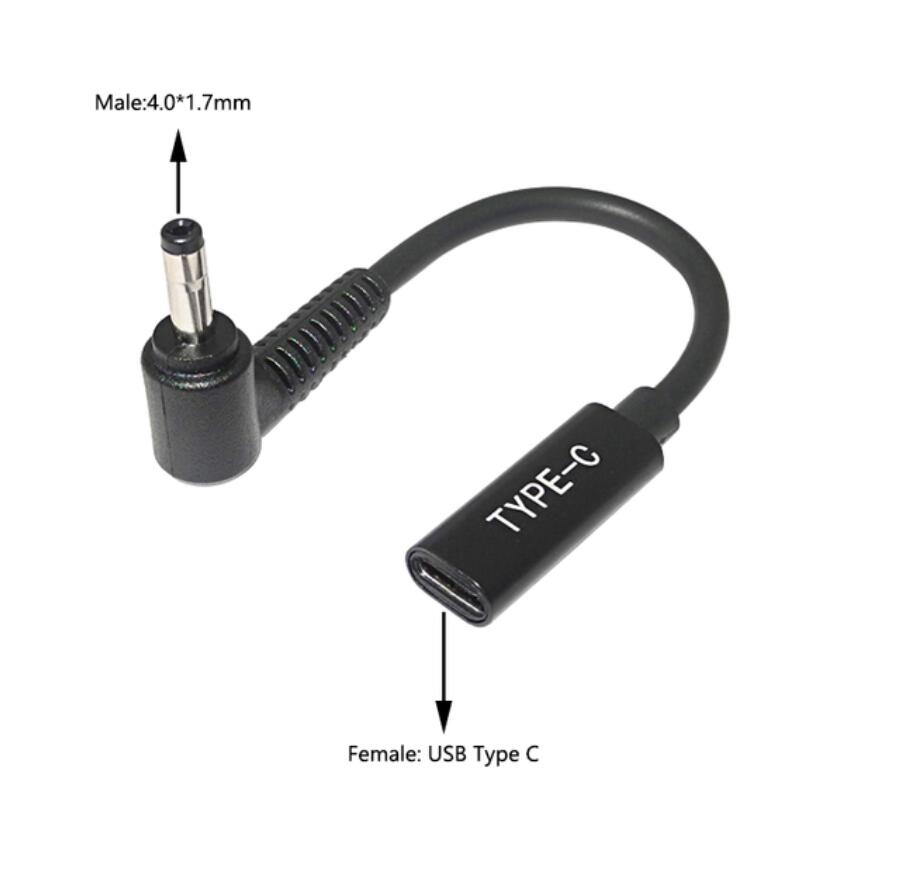 65W PD Type C USB 3.1 Power Adapter Cable Female to Power Connector Converter 4.0*1.35 5.5*2.5 4.5*3.0 4.0*1.7m: Dark Grey