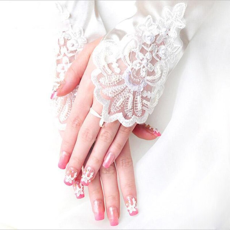 Guantes largos de Opera para mujer, accesorio de Boda nupcial, bordado sin dedos, adorno de encaje con cuentas de lentejuelas