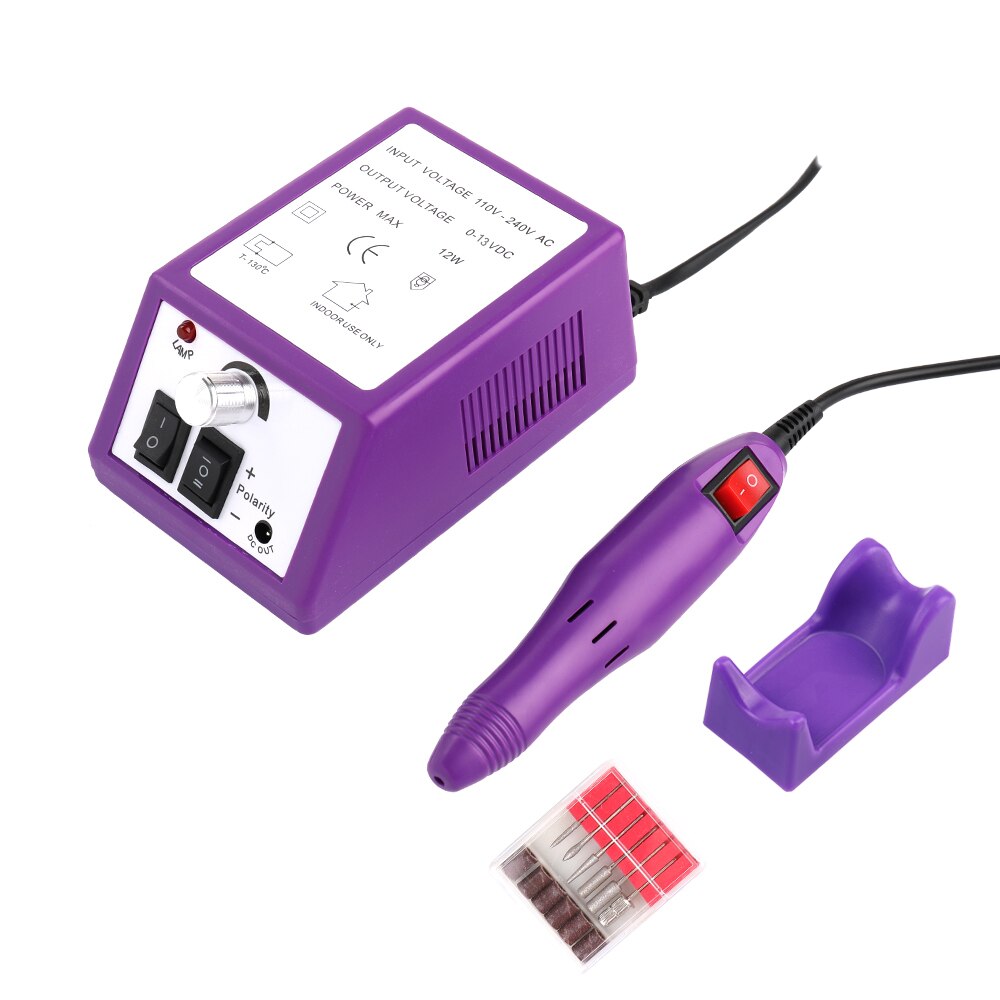 Electric Acrylic Nail Drill File Machine Kit Bits Manicure Electric Acrylic Nail Drill: Purple  EU Plug
