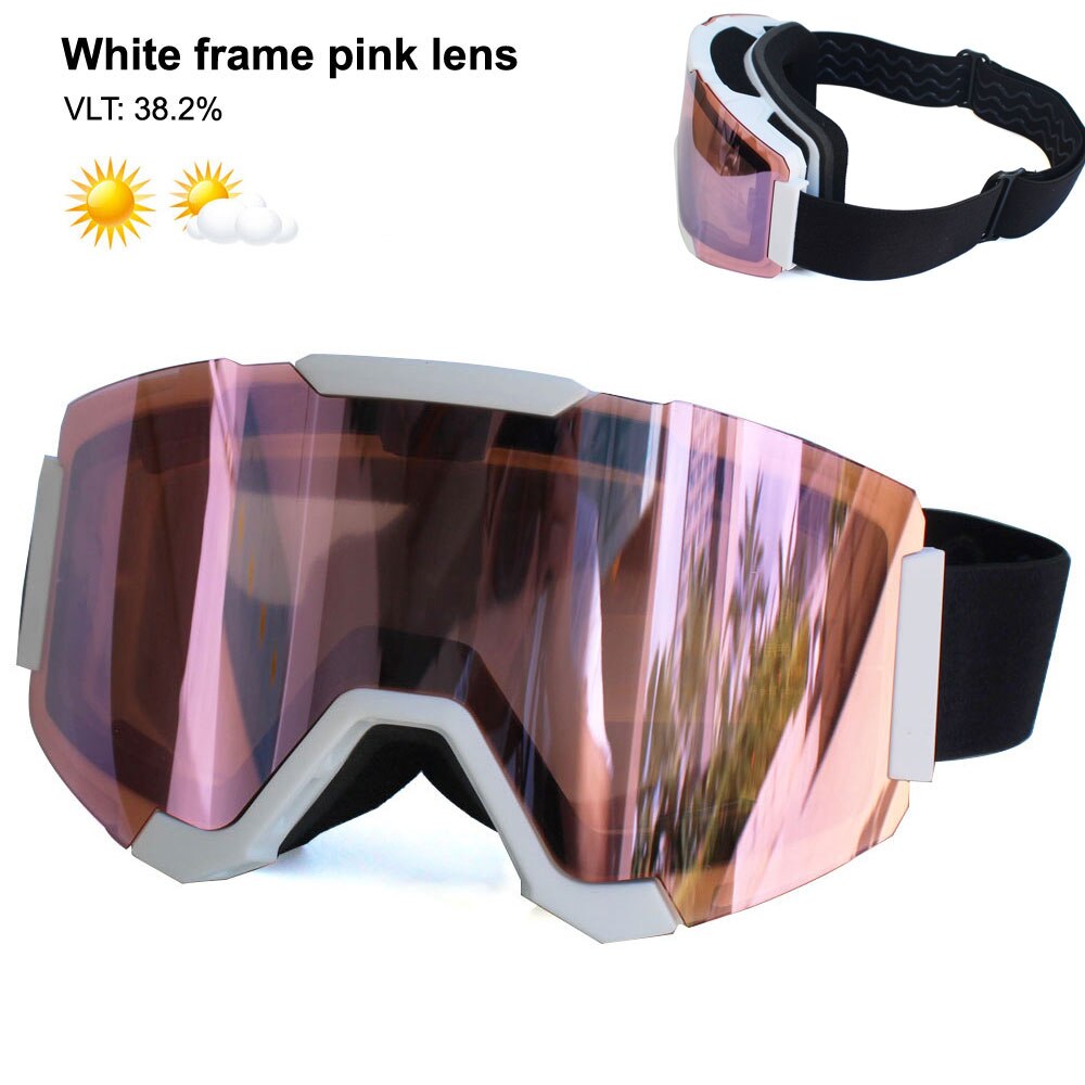 Magnetic Ski Goggles Double Layer Polarized Lens Skiing Anti-fog UV400 Snowboard Goggles Men Women Ski Glasses Eyewear: White Pink
