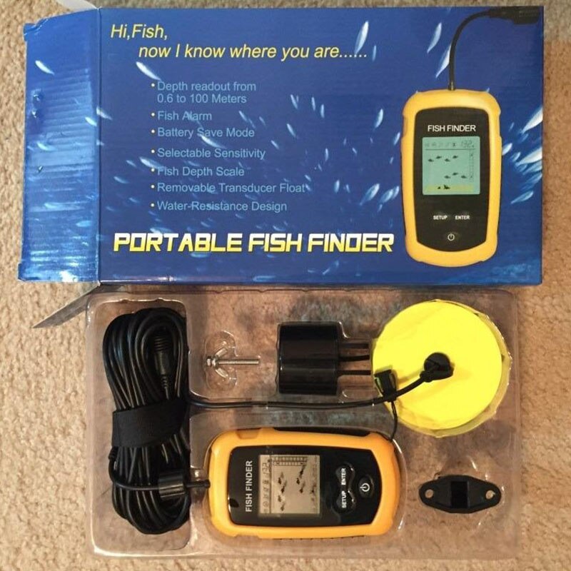 Fish Finder Portable Sonar Wired LCD Fish Depth Finder Alarm 100M Depth Fish Finder Electronic Fishing Tackle Sonar