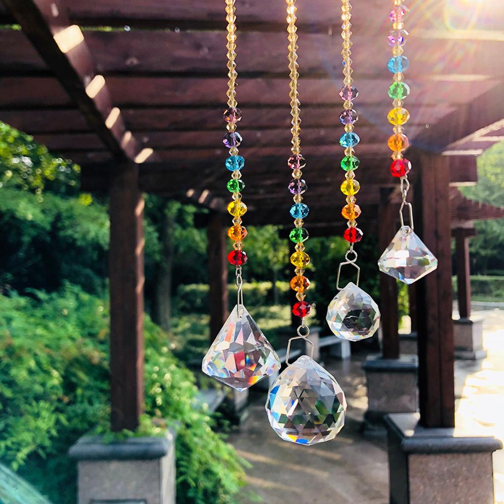 Kristal Glas Suncatcher w/Regenboog Chakra Kralen voor Kroonluchter Kristal Opknoping Ornament, Set van 4