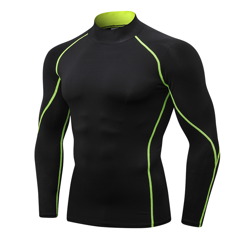 Herren-Kompressionshemden mit Stehkragen und langen Ärmeln, kühl, trocknend, Sonnenschutz, Sport-Strumpfhosen, Unterhemden, Lauf- und Fitnessstudio-Spitzen