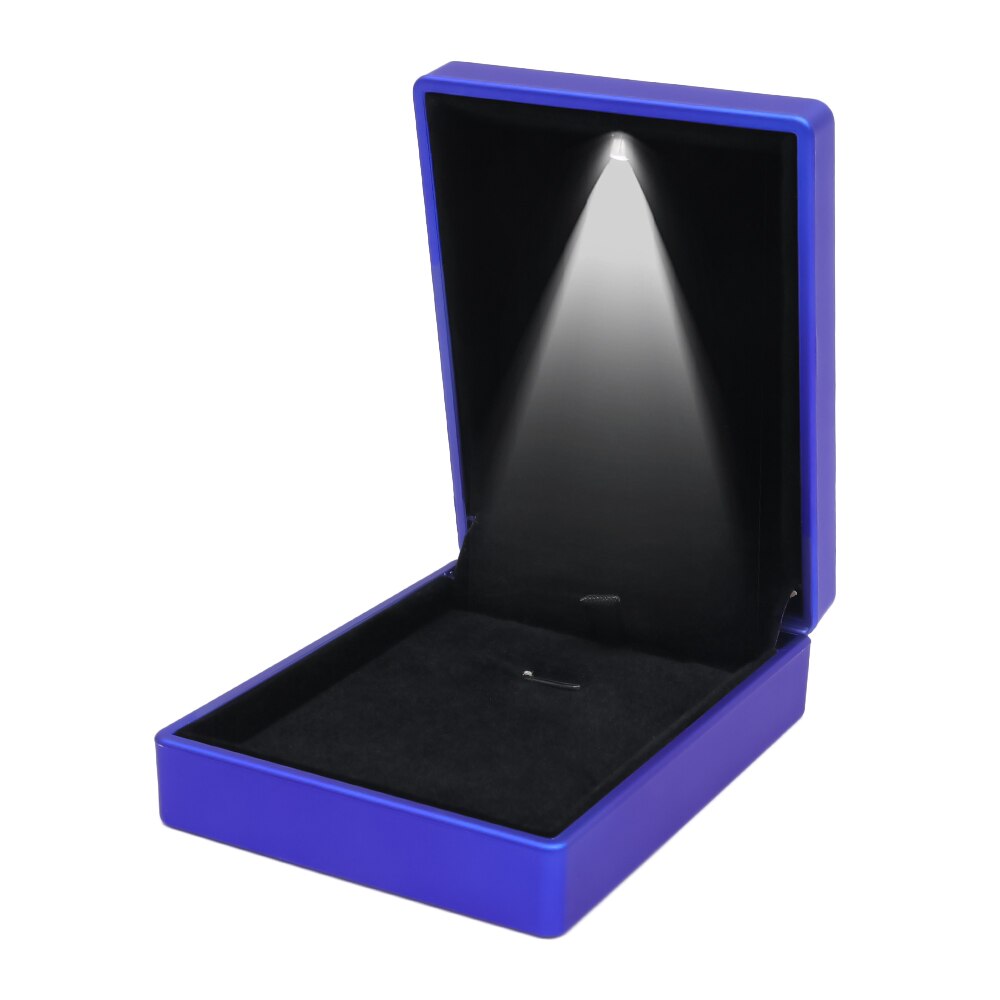 Led upplyst örhänge ring box vigselring lådor hänge halsband förvaringsfodral smycken display box födelsedag: Blå hängsmycke