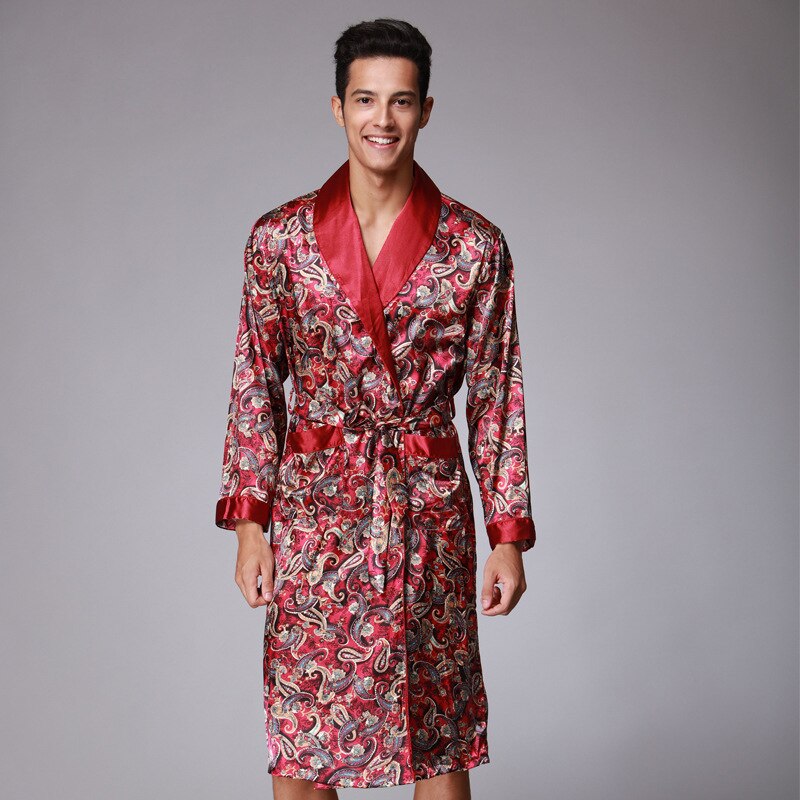 Ssh 0126 herrrock satin silke nattkläder manliga sommar badrockar långa ärmar pijama sovrock mantel pyjamas sleepwar män