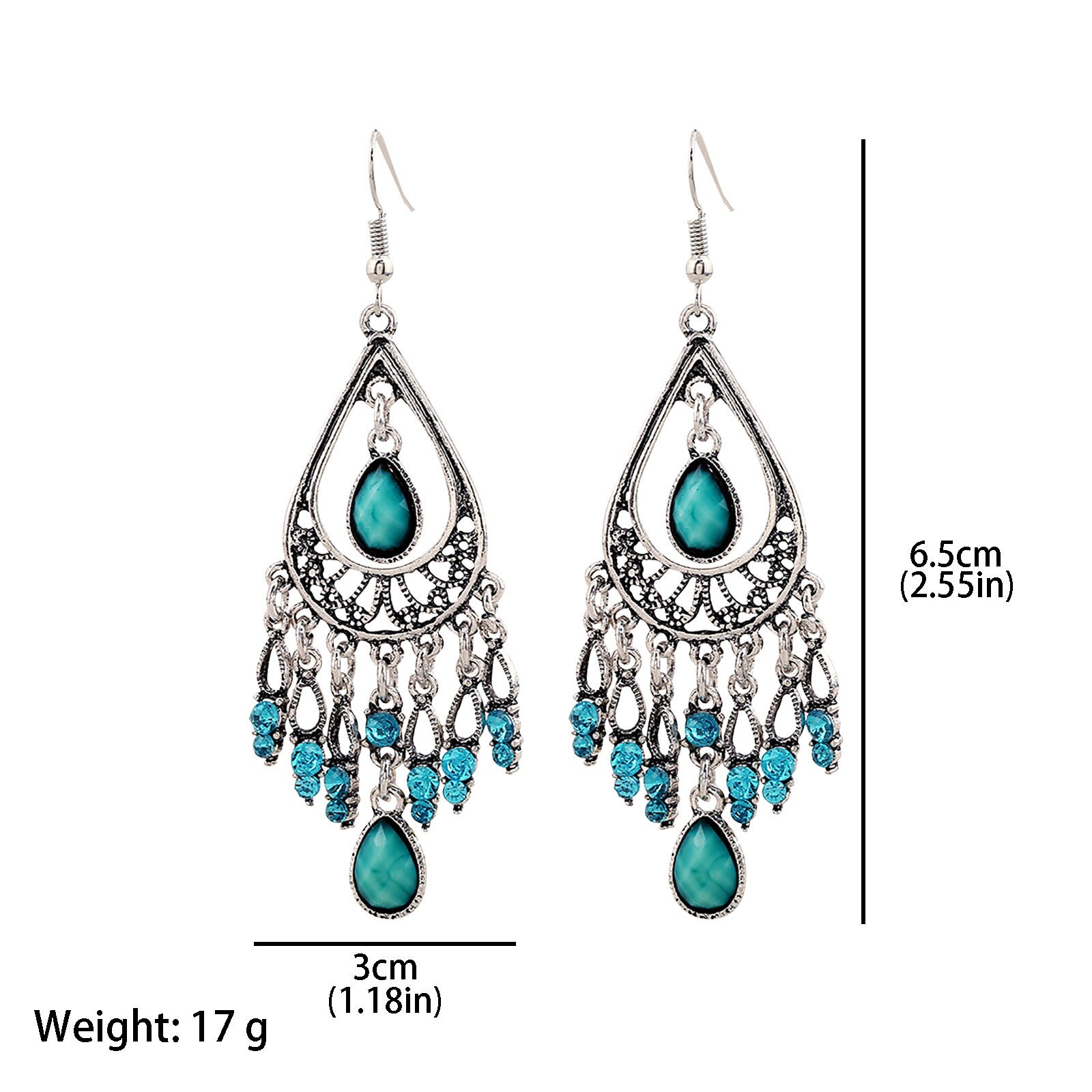 Pendientes de borla con piedra preciosa en forma de gota para mujer, aretes, estilo bohemio, Vintage, tallado, para ,
