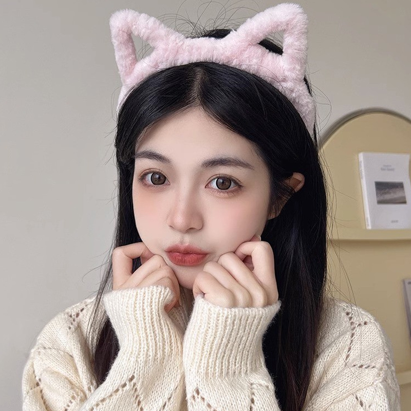 1pc hohle katze ohren haarband mädchen herz haarnadel nette plüsch stirnband waschen gesicht maske haarband haar krawatte Clip
