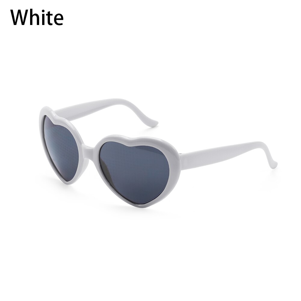 Gafas de difracción de corazón con forma de corazón, gafas con efectos de amor, cambio de luces por la noche, Unisex: White