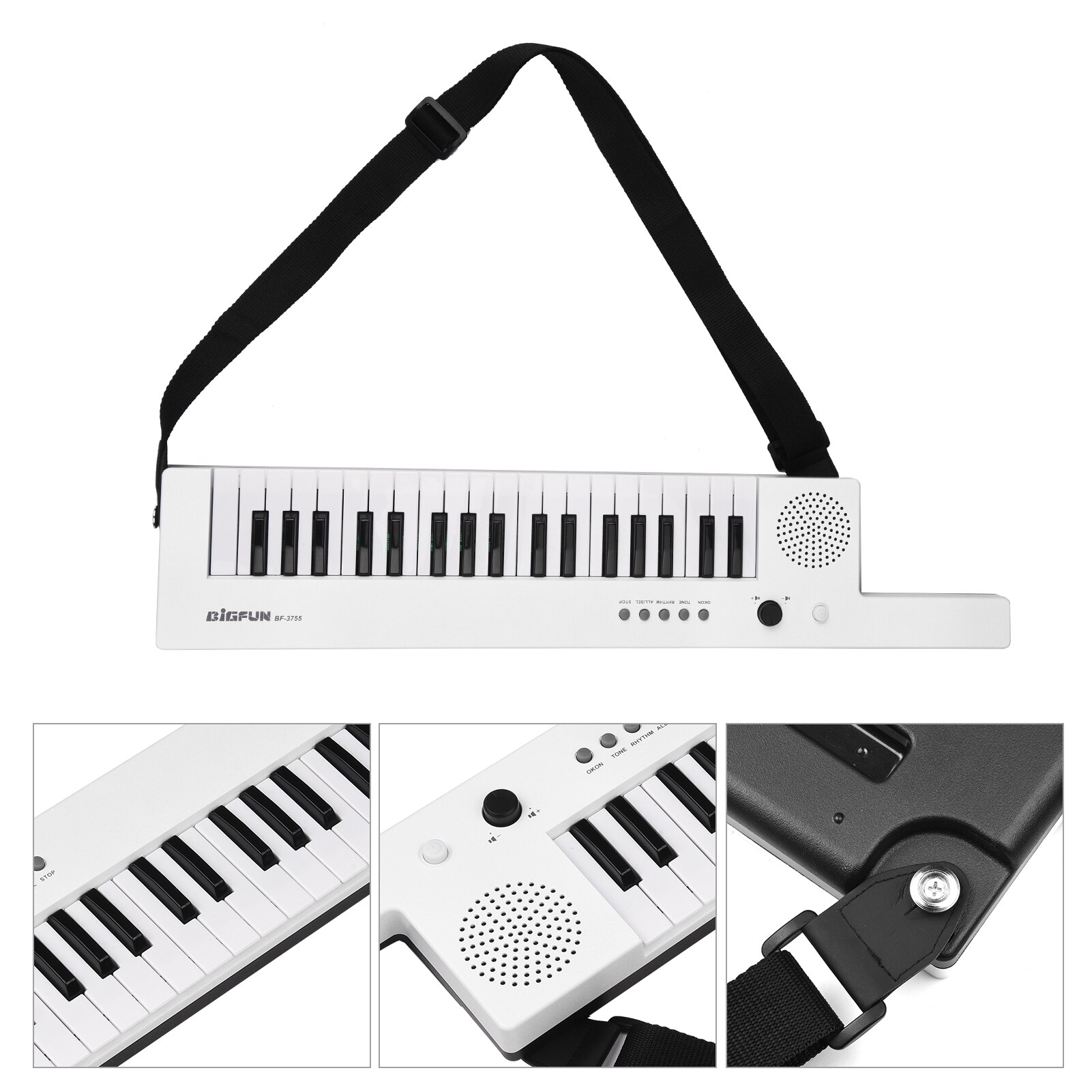 37-Key Electronic Keyboard Piano Guitar-Shaped Children&#39;s Piano with Shoulder Strap Mini Microphone Audio &amp; Headphone Jack