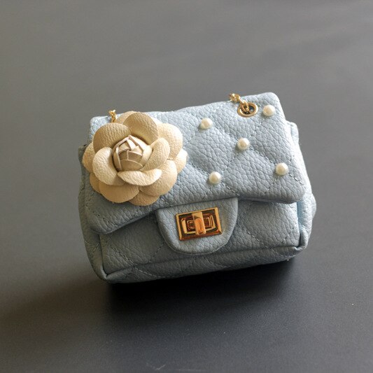 Meisjes Mini Handtas Kinderen Schoudertas Mode Bloem Klinknagel Glitter Metalen Ketting Emmer Kid Flap Bag Shiny Party Baby Portemonnee: Light Blue 4